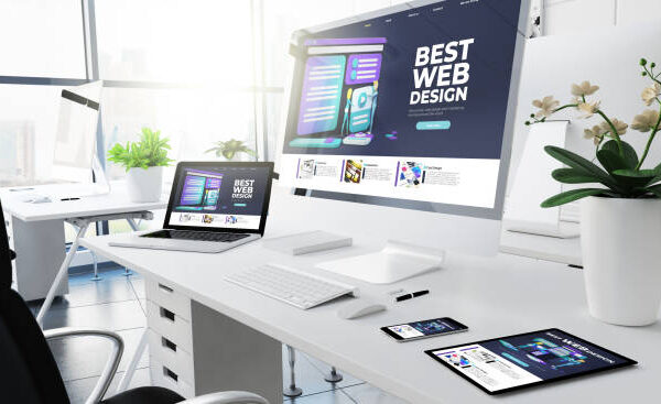 office responsive devices design website 3d rendering